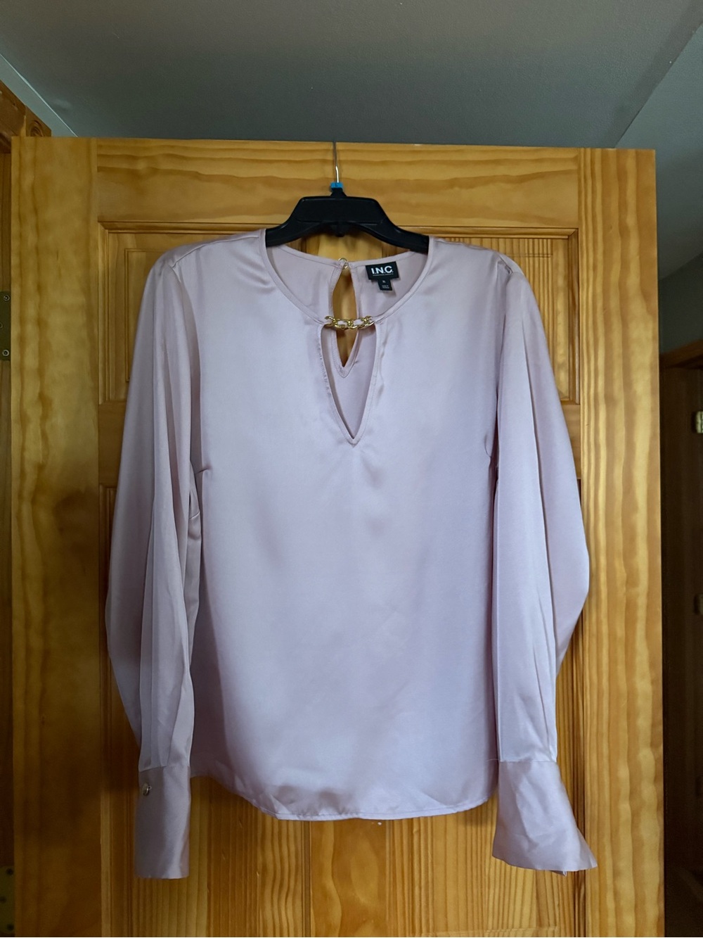 INC International Concepts Blush Keyhole Satin Blouse